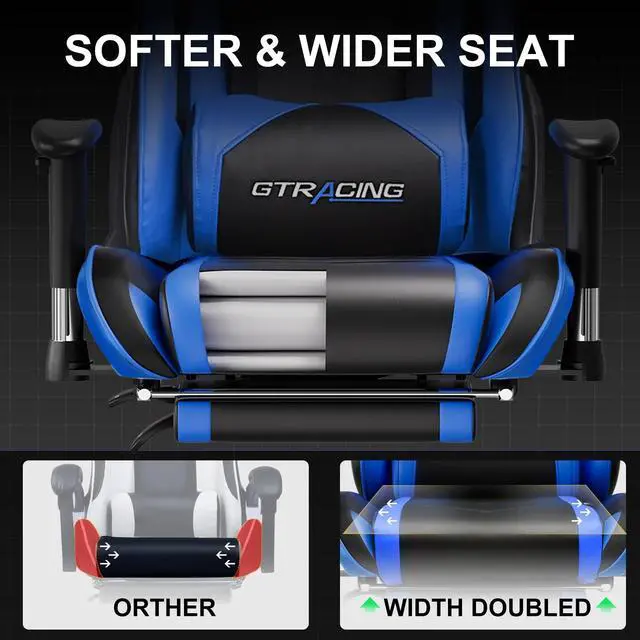 Alt view image 4 of 7 - Gaming Chair Office Chair PU Leather with Footrest&Adjustable Headrest,Blue