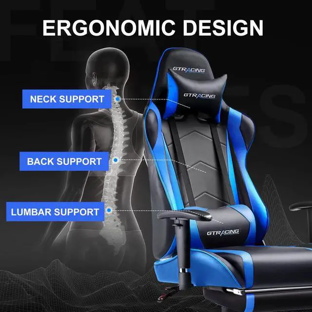 Alt view image 7 of 7 - Gaming Chair Office Chair PU Leather with Footrest&Adjustable Headrest,Blue