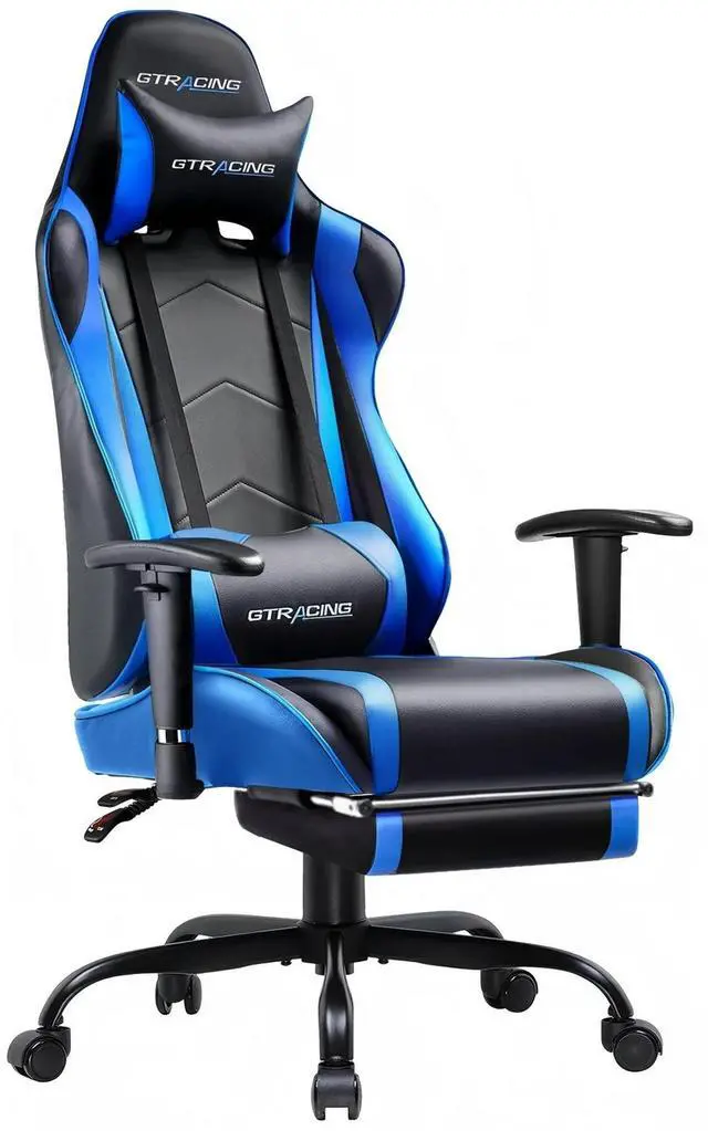 Main image of Gaming Chair Office Chair PU Leather with Footrest&Adjustable Headrest,Blue