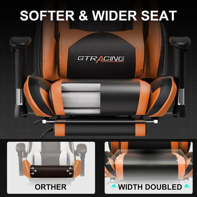 Alt view image 4 of 7 - Gaming Chair Office Chair PU Leather with Footrest&Adjustable Headrest, Orange