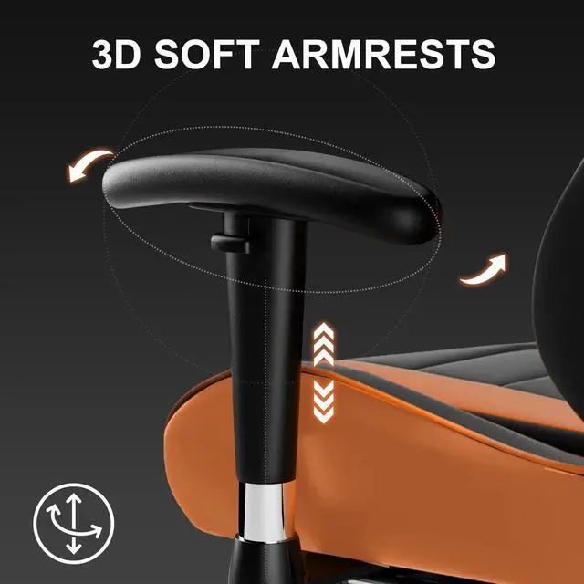 Alt view image 5 of 7 - Gaming Chair Office Chair PU Leather with Footrest&Adjustable Headrest, Orange