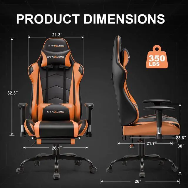 Alt view image 3 of 7 - Gaming Chair Office Chair PU Leather with Footrest&Adjustable Headrest, Orange