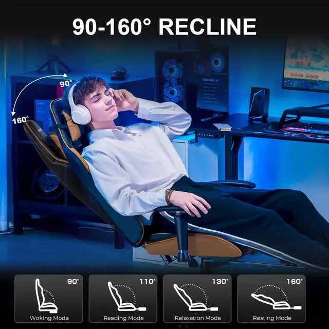 Alt view image 7 of 7 - Gaming Chair Office Chair PU Leather with Footrest&Adjustable Headrest, Orange