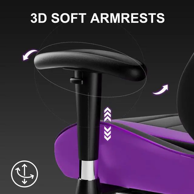 Alt view image 5 of 7 - Gaming Chair with Footrest PU Leather Office Chair with Adjustable Headrest, Purple