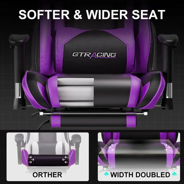 Alt view image 3 of 7 - Gaming Chair with Footrest PU Leather Office Chair with Adjustable Headrest, Purple