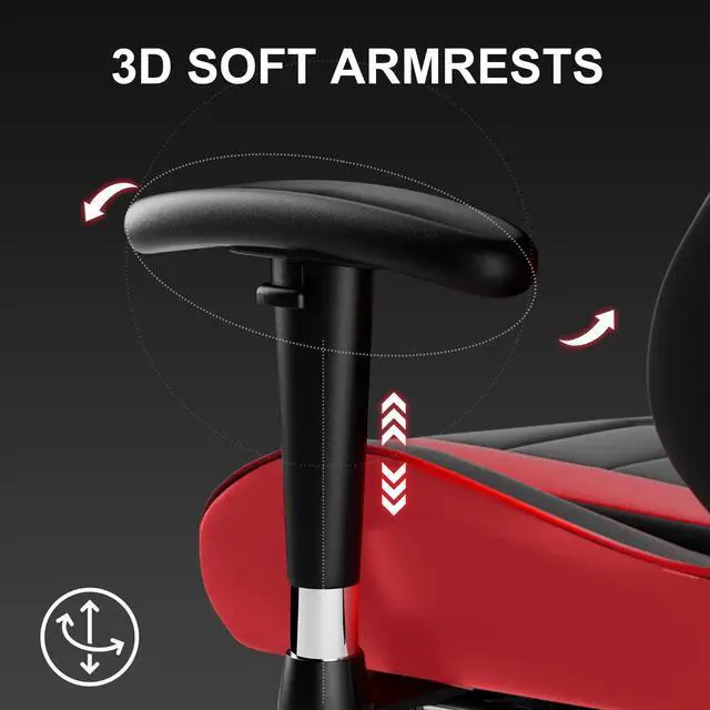 Alt view image 5 of 7 - Gaming Chair, Ergonomic Office Desk Chair with Lumbar Support, PU Leather, Footrest & Adjustable Headrest, Red