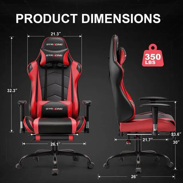 Alt view image 3 of 7 - Gaming Chair, Ergonomic Office Desk Chair with Lumbar Support, PU Leather, Footrest & Adjustable Headrest, Red