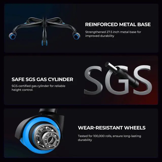 Alt view image 6 of 7 - Gaming Chair, Seenda Video Game Chair with Footrest and Lumbar Support, Ergonomic Computer Chair Height Adjustable with Swivel Seat and Headrest, Blue