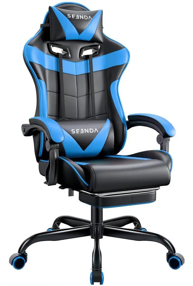 Main image of Gaming Chair, Seenda Video Game Chair with Footrest and Lumbar Support, Ergonomic Computer Chair Height Adjustable with Swivel Seat and Headrest, Blue