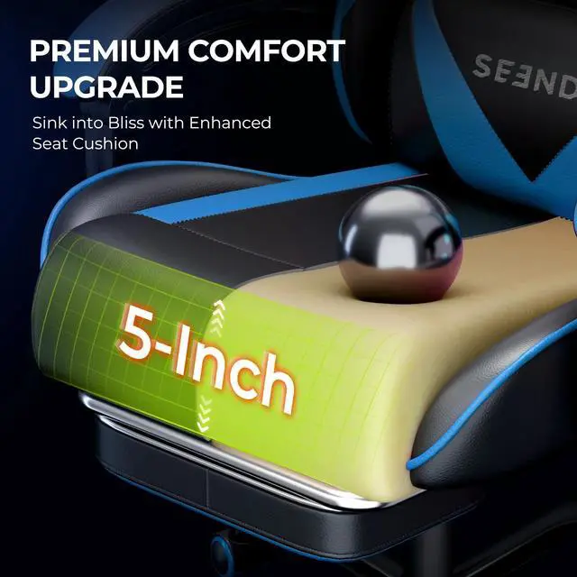 Alt view image 4 of 7 - Gaming Chair, Seenda Video Game Chair with Footrest and Lumbar Support, Ergonomic Computer Chair Height Adjustable with Swivel Seat and Headrest, Blue