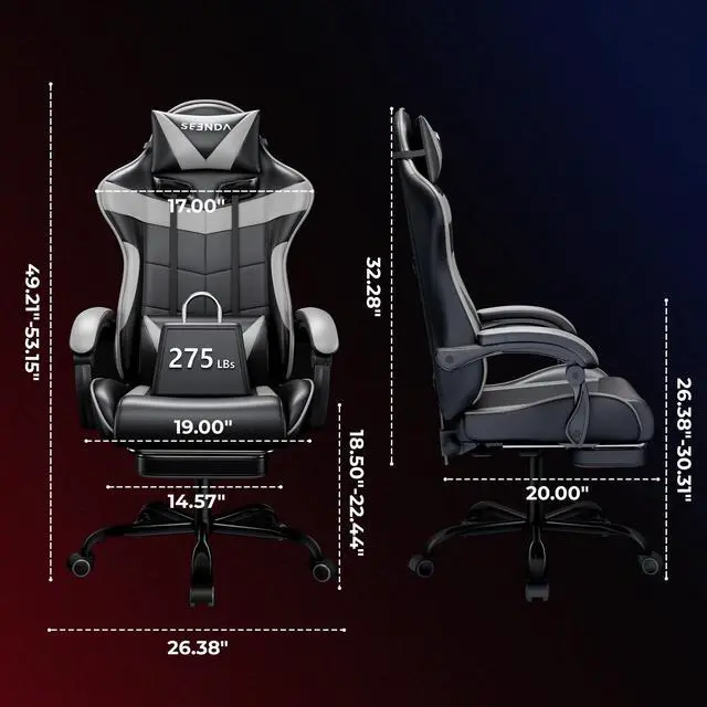 Alt view image 6 of 7 - Gaming Chair, Seenda Ergonomic Video Game Chair with Footrest and Lumbar Support,Computer Chair Height Adjustable with Swivel Seat and Headrest