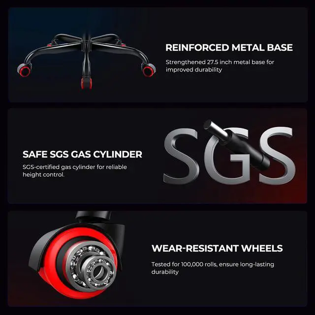 Alt view image 7 of 7 - Gaming Chair, Seenda Video Game Chair with Footrest and Lumbar Support, Ergonomic Computer Chair Height Adjustable with Swivel Seat and Headrest, Red