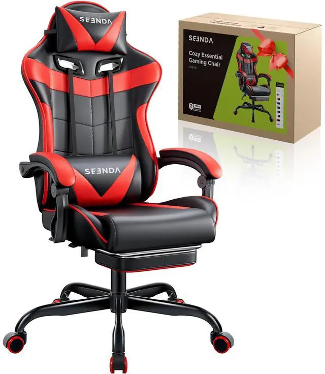 Main image of Gaming Chair, Seenda Video Game Chair with Footrest and Lumbar Support, Ergonomic Computer Chair Height Adjustable with Swivel Seat and Headrest, Red