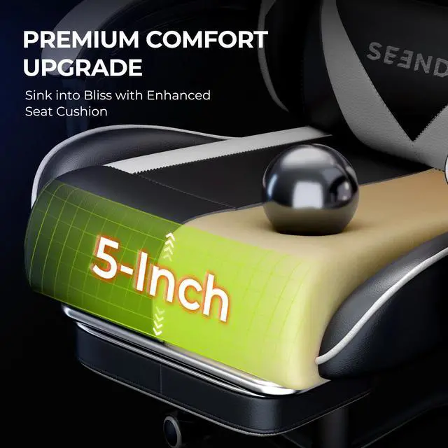 Alt view image 4 of 7 - Gaming Chair, Seenda Video Game Chair with Footrest and Lumbar Support, Ergonomic Computer Chair Height Adjustable with Swivel Seat and Headrest, White