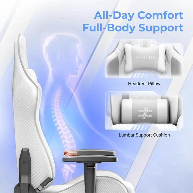 Alt view image 2 of 7 - Seenda GCPro-10 Gaming Chair, Video Game Chair with Footrest and Lumbar Support, Ergonomic Computer Desk Chair Height Adjustable with Swivel Seat and Headrest