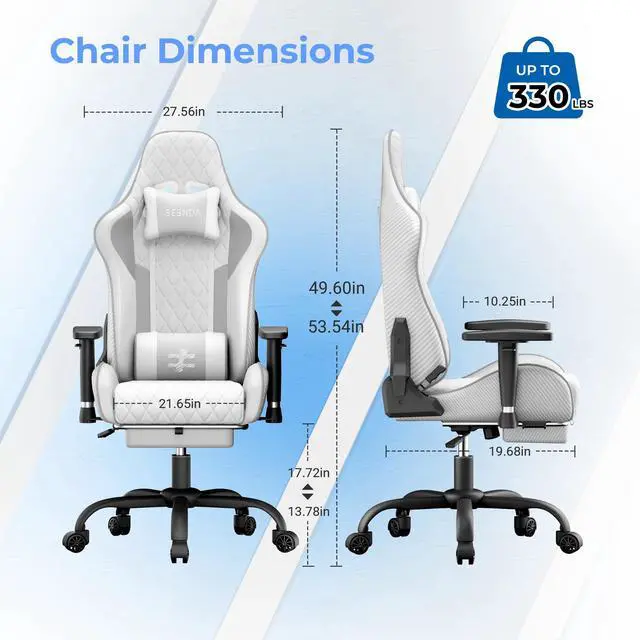 Alt view image 7 of 7 - Seenda GCPro-10 Gaming Chair, Video Game Chair with Footrest and Lumbar Support, Ergonomic Computer Desk Chair Height Adjustable with Swivel Seat and Headrest