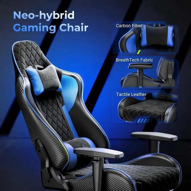 Alt view image 4 of 7 - Seenda GCPro-10 Gaming Chair, Big and Tall Video Game Chair with Footrest, High Back Ergonomic Computer Desk Chair Height Adjustable with Headrest and Lumbar Support