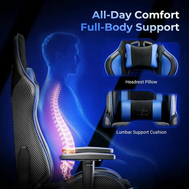 Alt view image 2 of 7 - Seenda GCPro-10 Gaming Chair, Big and Tall Video Game Chair with Footrest, High Back Ergonomic Computer Desk Chair Height Adjustable with Headrest and Lumbar Support