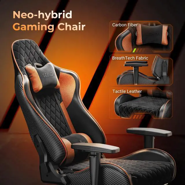 Alt view image 2 of 7 - Seenda GCPro-10 Gaming Chair, Big and Tall Video Game Chair with Footrest, High Back Ergonomic Computer Desk Chair Height Adjustable with Headrest and Lumbar Support Brown