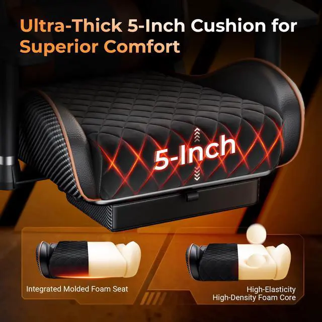 Alt view image 4 of 7 - Seenda GCPro-10 Gaming Chair, Big and Tall Video Game Chair with Footrest, High Back Ergonomic Computer Desk Chair Height Adjustable with Headrest and Lumbar Support Brown