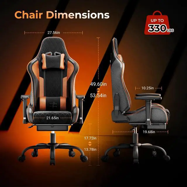 Alt view image 6 of 7 - Seenda GCPro-10 Gaming Chair, Big and Tall Video Game Chair with Footrest, High Back Ergonomic Computer Desk Chair Height Adjustable with Headrest and Lumbar Support Brown