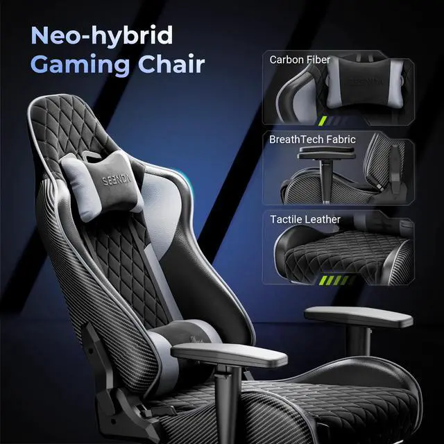 Alt view image 3 of 7 - Seenda GCPro-10 Gaming Chair, Big and Tall Video Game Chair with Footrest, High Back Ergonomic Computer Desk Chair Height Adjustable with Headrest and Lumbar Support Darkgray