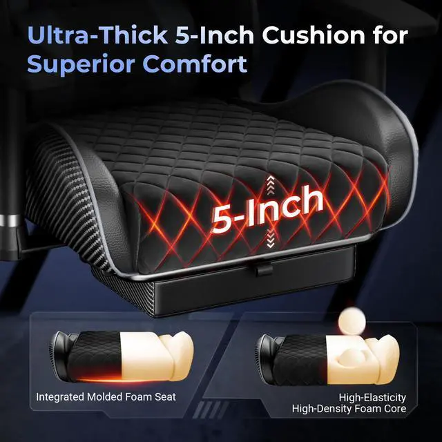 Alt view image 5 of 7 - Seenda GCPro-10 Gaming Chair, Big and Tall Video Game Chair with Footrest, High Back Ergonomic Computer Desk Chair Height Adjustable with Headrest and Lumbar Support Darkgray