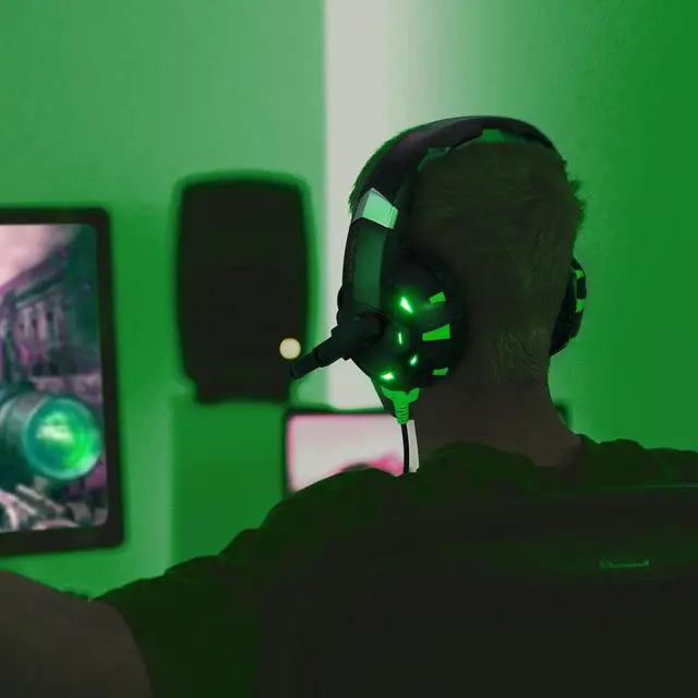 Alt view image 3 of 7 - RUNMUS K2 Gaming Headset, Gaming Headphone with 7.1 Surround Sound Stereo, Xbox One Headset with Noise Canceling Mic & LED Light, Compatible with PC, PS4, PS5, Nintendo Switch