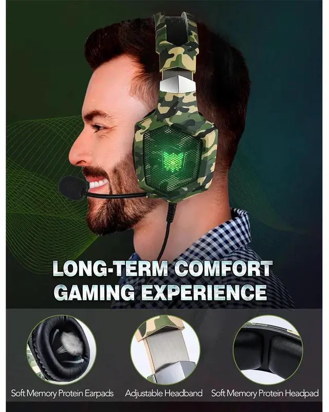 Alt view image 4 of 7 - RUNMUS Gaming Headset for PS4, Xbox One, PC Headset w/Surround Sound, Noise Canceling Mic & LED Light, Compatible with PS5, PS4, Xbox One, Sega Dreamcast, PC, PS2