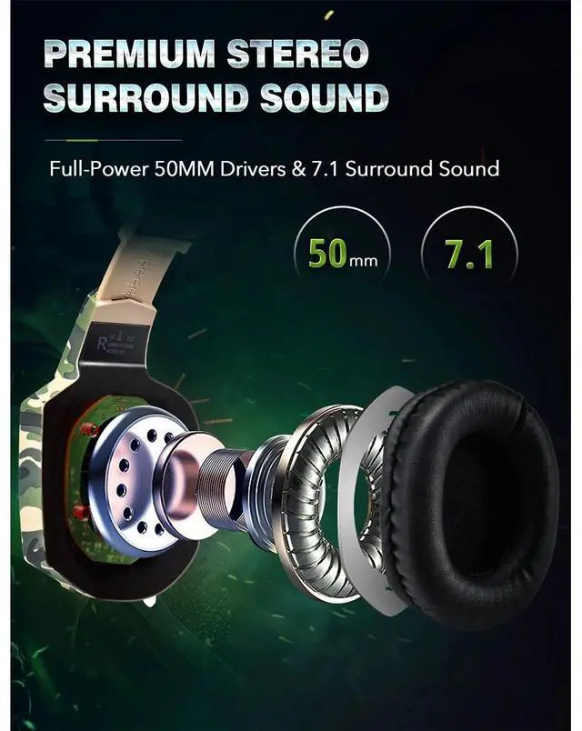 Alt view image 5 of 7 - RUNMUS Gaming Headset for PS4, Xbox One, PC Headset w/Surround Sound, Noise Canceling Mic & LED Light, Compatible with PS5, PS4, Xbox One, Sega Dreamcast, PC, PS2