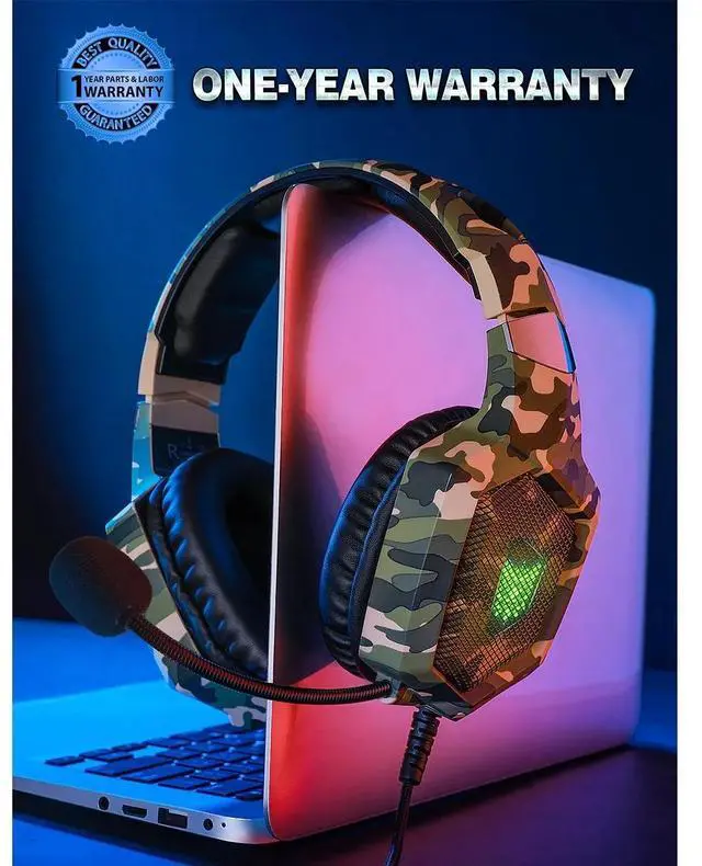 Alt view image 7 of 7 - RUNMUS Gaming Headset for PS4, Xbox One, PC Headset w/Surround Sound, Noise Canceling Mic & LED Light, Compatible with PS5, PS4, Xbox One, Sega Dreamcast, PC, PS2