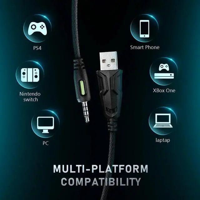 Alt view image 5 of 7 - RUNMUS Gaming Headset with 7.1 Surround Sound, PS4 Headset with Mic & LED Light, Noise Canceling Xbox One Headset, Compatible with PS4, PS5, Xbox One, PC Laptop, Mac