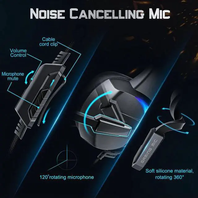 Alt view image 6 of 6 - Beexcellent Gaming Headsets for PS5, PS4, Xbox One, Gaming Headphones with Noise Canceling Microphone Surround Sound & LED RGB Light for PS5 Xbox PC Laptop Mac Nintendo Switch