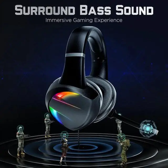 Alt view image 4 of 6 - Beexcellent Gaming Headsets for PS5, PS4, Xbox One, Gaming Headphones with Noise Canceling Microphone Surround Sound & LED RGB Light for PS5 Xbox PC Laptop Mac Nintendo Switch