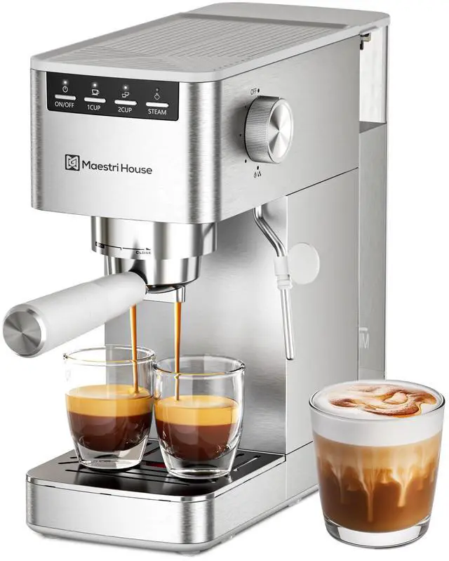 Alt view image 5 of 7 - Espresso Machine 9 Bar, Compact Espresso Maker with Steam Milk Frother, Stainless Steel Coffee Machine with Removable Water Tank for Cappuccino, Latte, Silver
