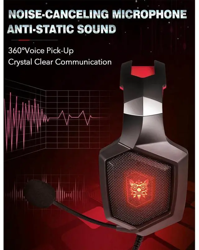 Alt view image 4 of 7 - RUNMUS Gaming Headset, Noise Canceling Over Ear Gaming Headphones with Mic & LED Light, Compatible with PS5, PS4, Xbox One, Sega Dreamcast, PC, PS2