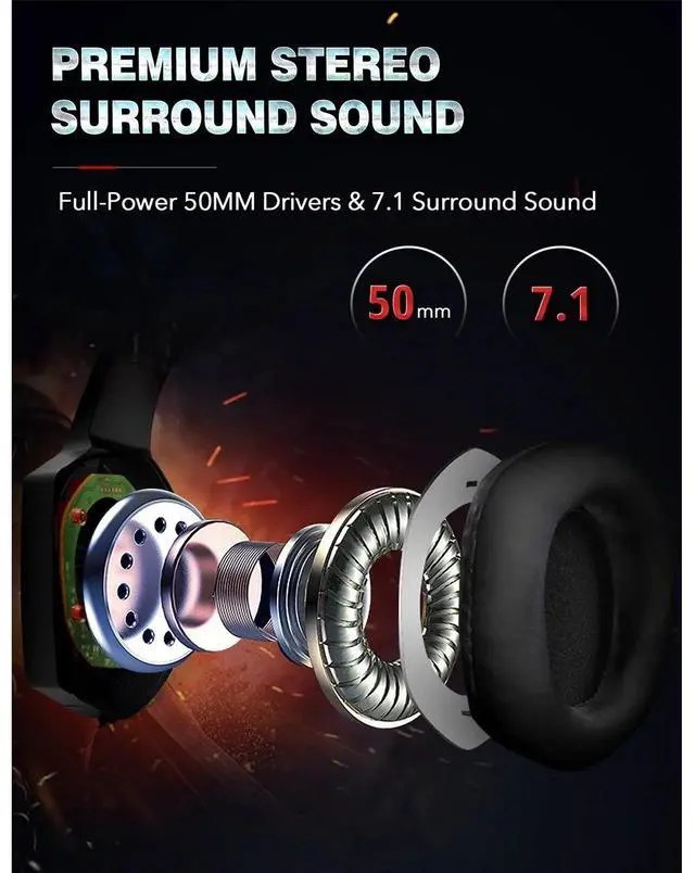 Alt view image 7 of 7 - RUNMUS Gaming Headset, Noise Canceling Over Ear Gaming Headphones with Mic & LED Light, Compatible with PS5, PS4, Xbox One, Sega Dreamcast, PC, PS2