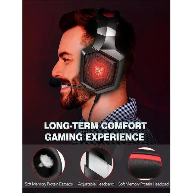 Alt view image 5 of 7 - RUNMUS Gaming Headset, Noise Canceling Over Ear Gaming Headphones with Mic & LED Light, Compatible with PS5, PS4, Xbox One, Sega Dreamcast, PC, PS2