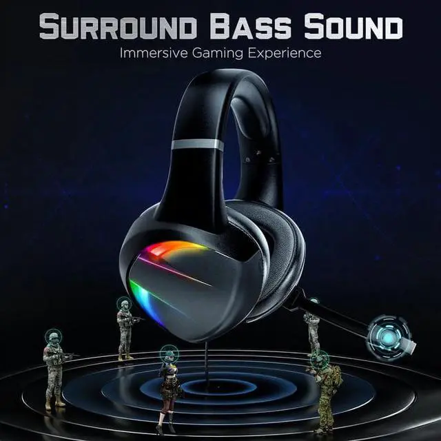 Alt view image 3 of 6 - Beexcellent Gaming Headsets for PS5, PS4, Xbox One, Gaming Headphones with Noise Canceling Microphone Surround Sound & LED RGB Light for PS5 Xbox PC Laptop Mac Nintendo Switch