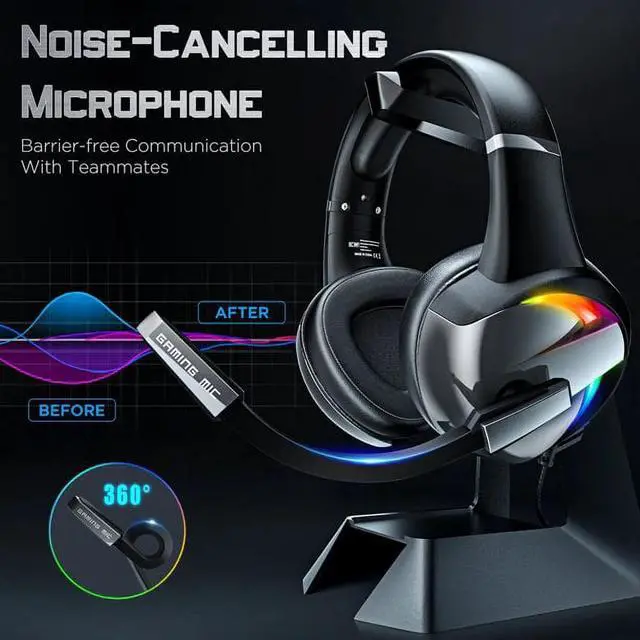 Alt view image 2 of 6 - Beexcellent Gaming Headsets for PS5, PS4, Xbox One, Gaming Headphones with Noise Canceling Microphone Surround Sound & LED RGB Light for PS5 Xbox PC Laptop Mac Nintendo Switch