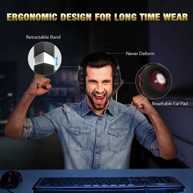 Alt view image 2 of 7 - RUNMUS Gaming Headset, Stereo PC Gaming Headphones with Noise Canceling Mic & LED Light, Compatible with PS4, PS5, Xbox One Controller, Nintendo Switch