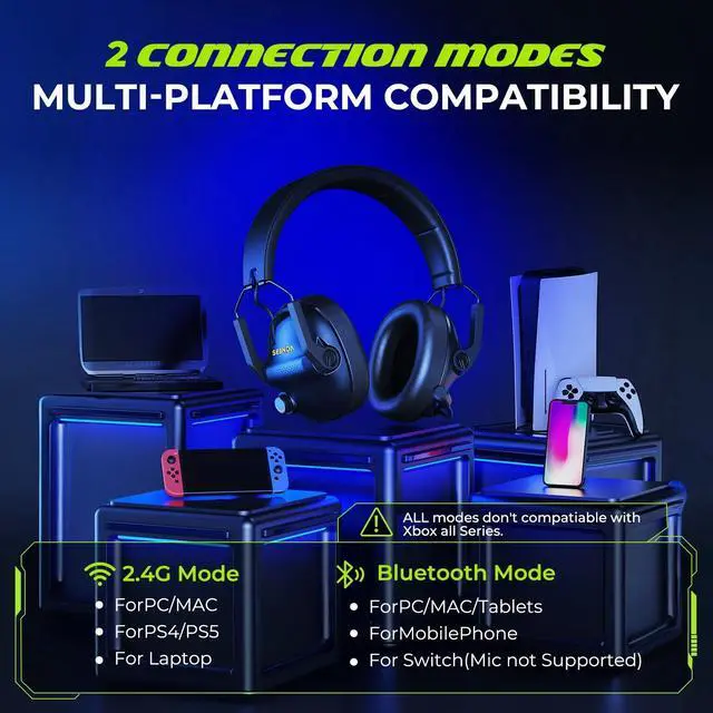 Alt view image 3 of 7 - Seenda Wireless Gaming Headset for Xbox PC PS4 PS5, 2.4G USB Gamer Headphones with Embeddable Microphone