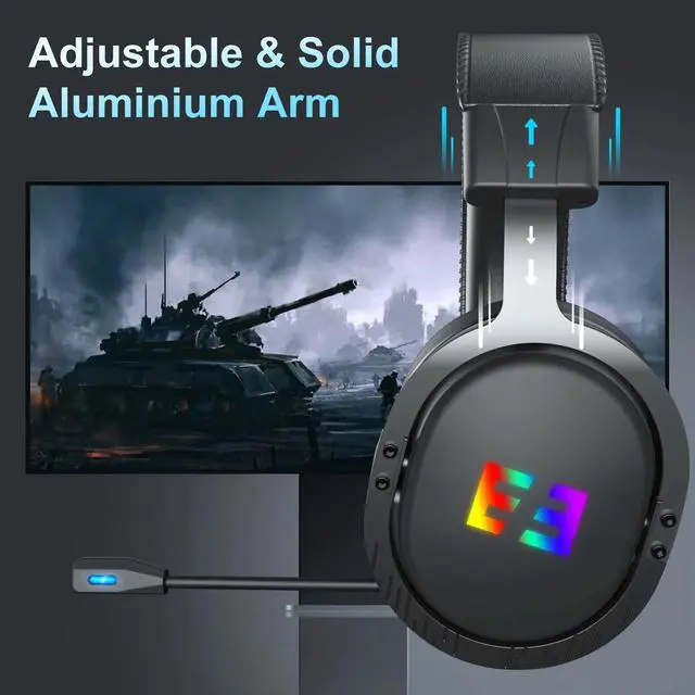 Alt view image 2 of 7 - Seenda Wireless Gaming Headset for PS4 PC Xbox One PS5 Controller, Noise Cancelling Over Ear Headphones with Mic, LED Light, Bass Surround