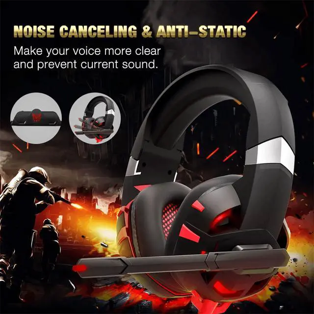 Alt view image 6 of 7 - RUNMUS Gaming Headset with Noise Canceling Mic for PS4, Xbox One, PC, Mobile, 7.1 Surround Sound Headphone with LED Light for Kids Adults