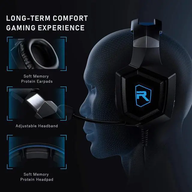 Alt view image 3 of 6 - RUNMUS K8 Gaming Headset for Xbox One, PS4 Headset with Surround Sound, Over Ear Headphones with Noise Canceling Mic & RGB Light, Compatible with Nintendo Switch Mac