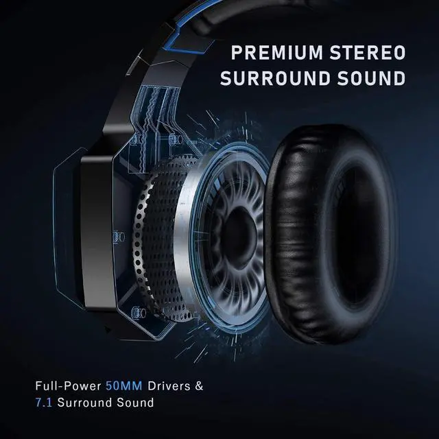 Alt view image 2 of 6 - RUNMUS K8 Gaming Headset for Xbox One, PS4 Headset with Surround Sound, Over Ear Headphones with Noise Canceling Mic & RGB Light, Compatible with Nintendo Switch Mac