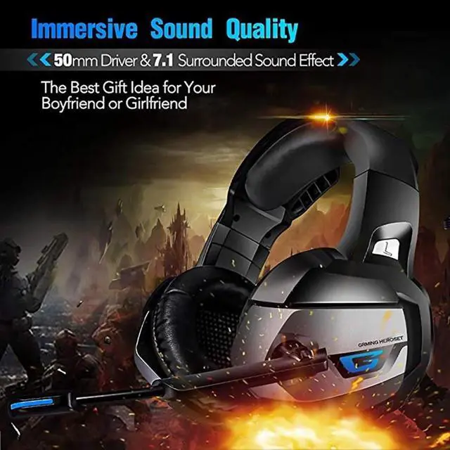 Alt view image 3 of 7 - RUNMUS Gaming Headset PS4 Headset, Xbox Headset with 7.1 Surround Sound, Gaming Headphones Noise Cancelling Flexible Mic RGB Light Memory Earmuffs for PC, PS5, PS4, Xbox Series X/S, Switch