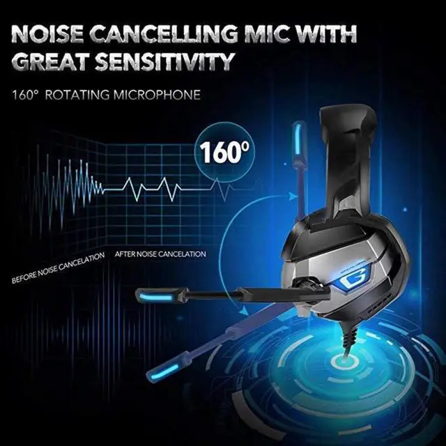 Alt view image 6 of 7 - RUNMUS Gaming Headset PS4 Headset, Xbox Headset with 7.1 Surround Sound, Gaming Headphones Noise Cancelling Flexible Mic RGB Light Memory Earmuffs for PC, PS5, PS4, Xbox Series X/S, Switch