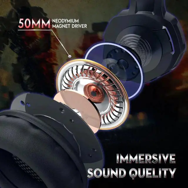 Alt view image 2 of 7 - RUNMUS Gaming Headset PS4 Headset, Xbox Headset with 7.1 Surround Sound, Gaming Headphones Noise Cancelling Flexible Mic RGB Light Memory Earmuffs for PC, PS5, PS4, Xbox Series X/S, Switch