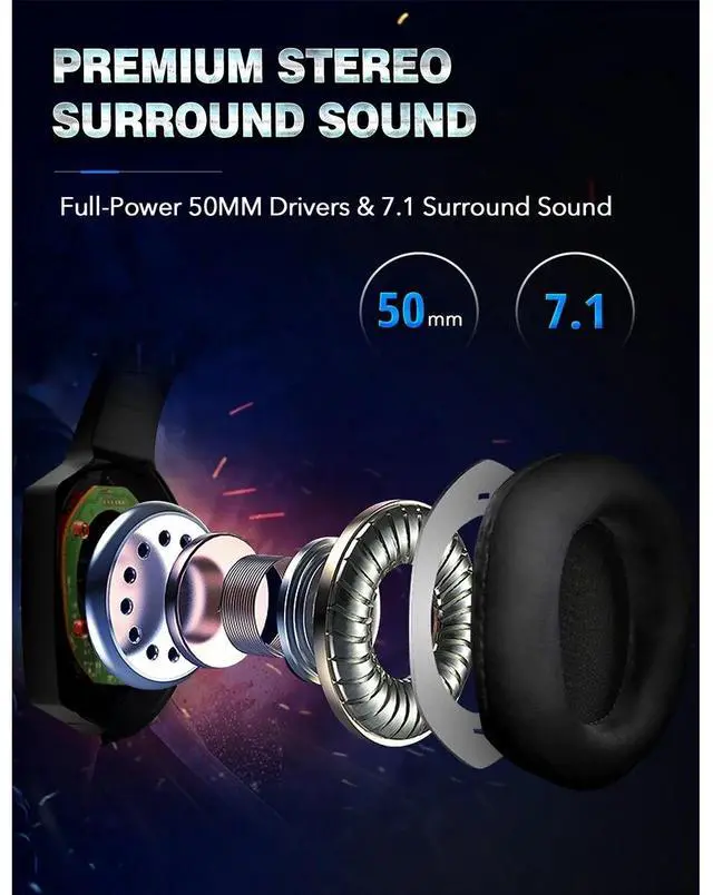 Alt view image 6 of 7 - RUNMUS Gaming Headset, Noise Canceling Over Ear Gaming Headphones with Mic & LED Light, Compatible with PS5, PS4, Xbox One, Sega Dreamcast, PC, PS2